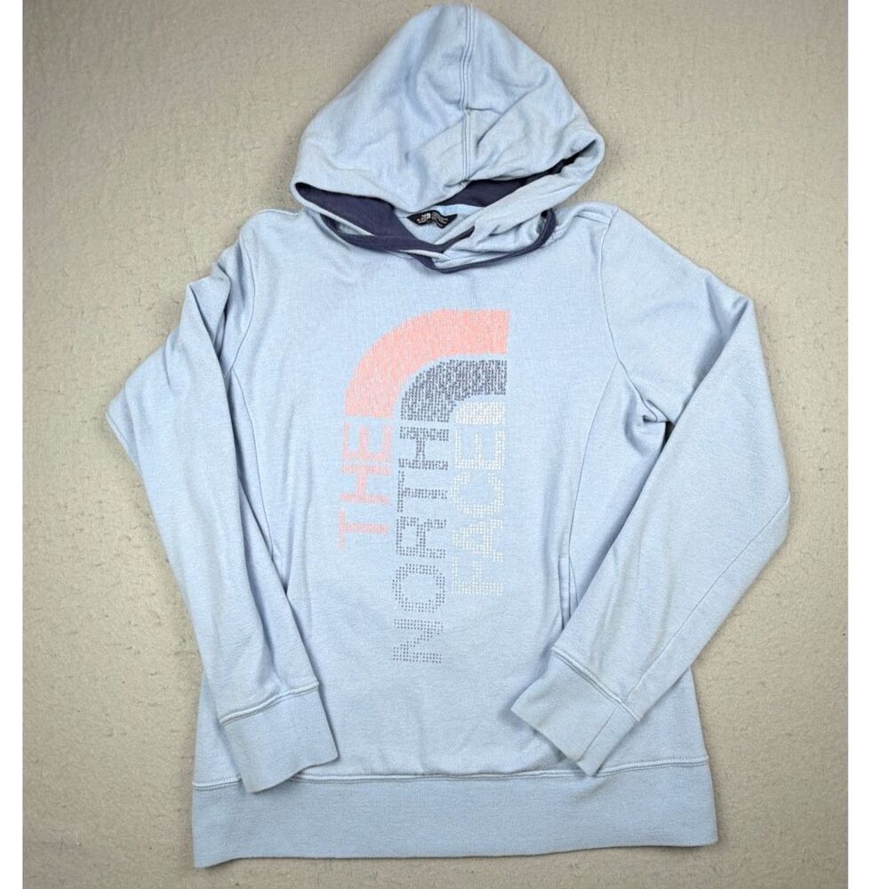 The North Face Light Blue Womens Pullover Hooded Sweatshirt Hiking Walking Gym